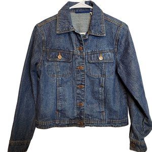 Vintage Bill Blass Petite Denim Trucker Jacket Dark Blue Cotton Size Small Women